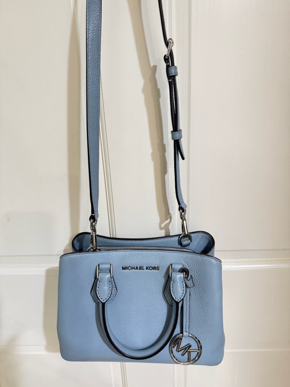 MICHAEL KORS Medium Pebbled Saffiano Leather Satchel in Light Blue - Picture 5 of 11